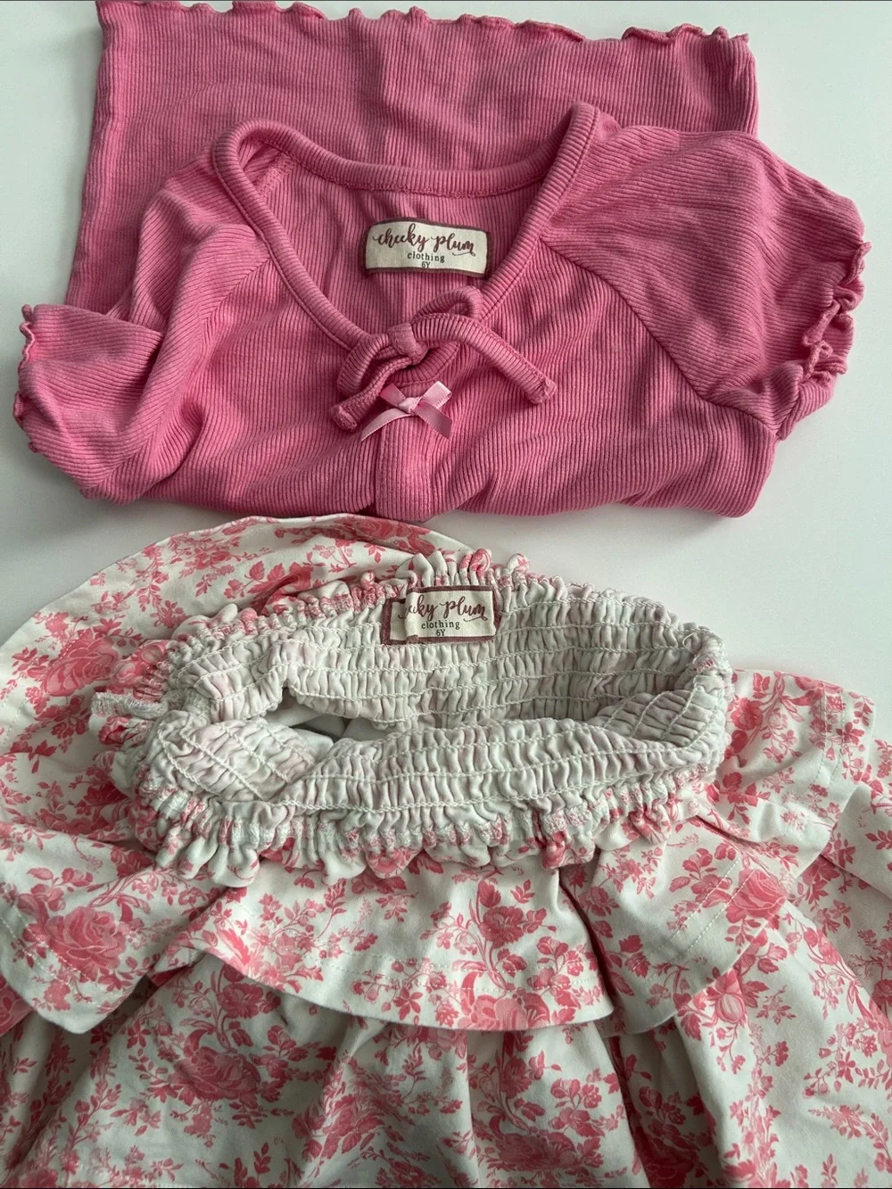 cheeky plum Pink Top and Floral Ruffle Skirt Set